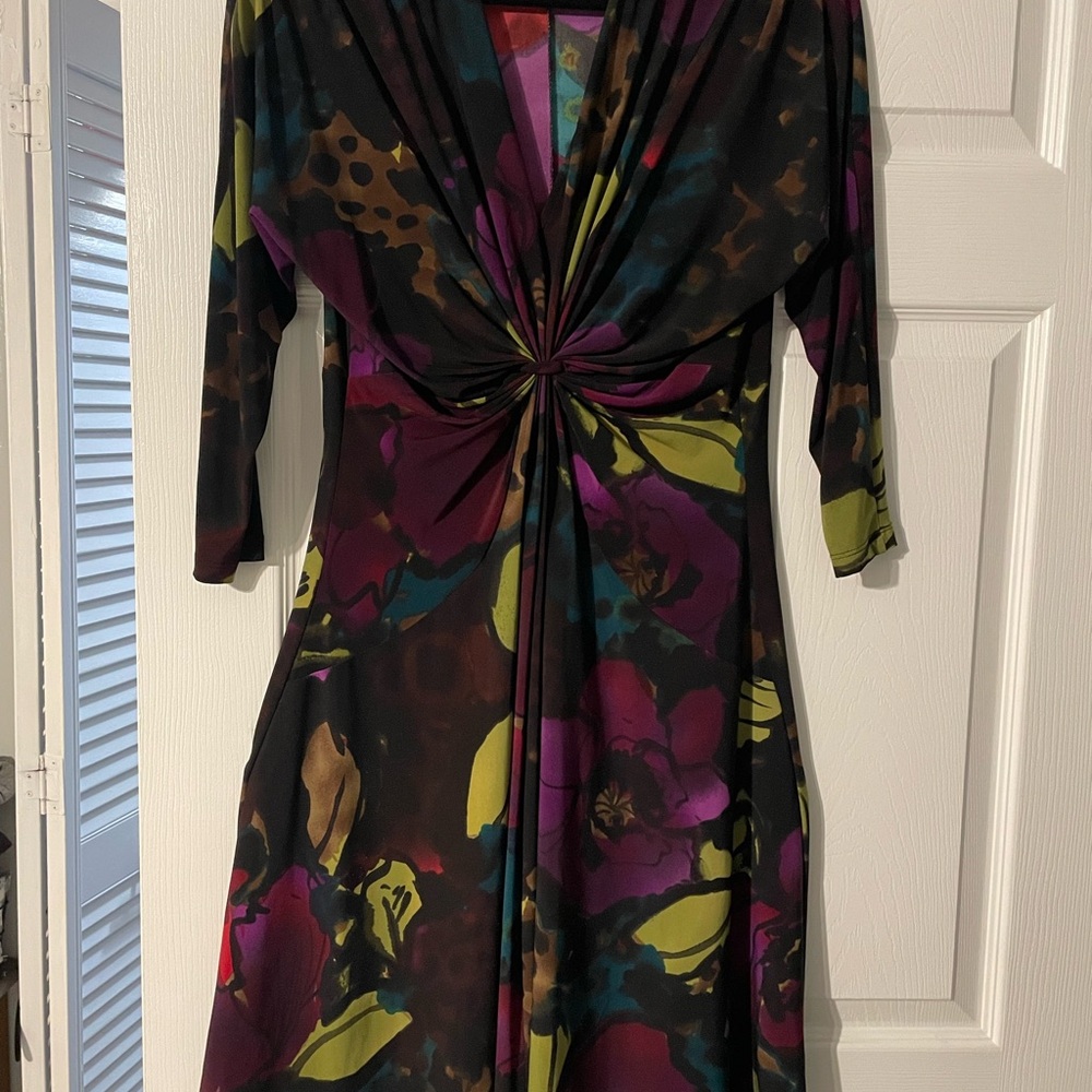 Kim Rogers Black and Purple Floral Long Sleeve Dress